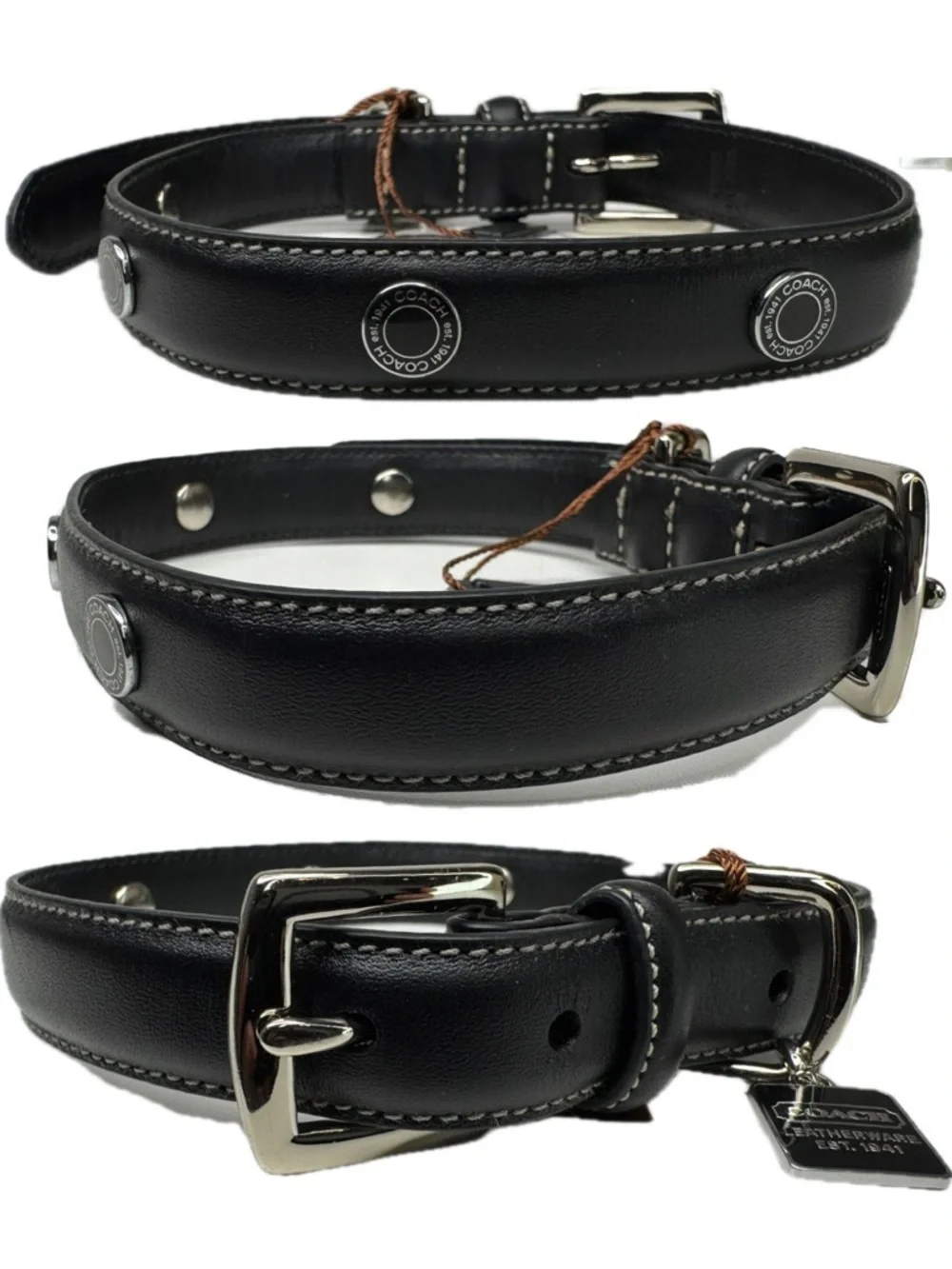 Coach Black Leather Vintage Y2K Bone ID Tag Size S Small 11-13” Dog Collar